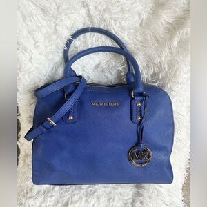 Michael Kors Royal Blue Saffiano Satchel with Gold Hardware